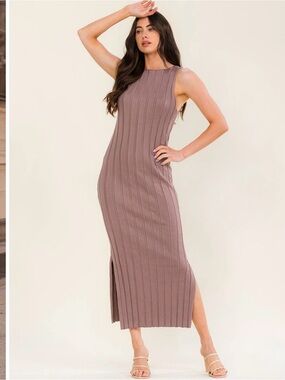 All:Row Ribbed Bodycon Sleeveless Maxi Dress in Mauve